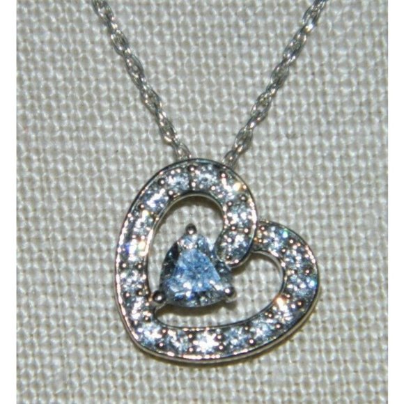 Vintage Jewelry - .925 Sterling Silver CZ Clear Rhinestone Heart